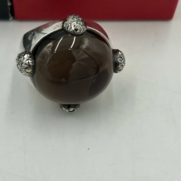 Pomellato 67 smoky quartz/marcasite sterling silver Griffes ring size 6, Italy